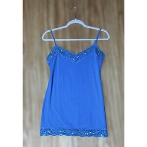 Deb Tank Top Womens Large Aqua Lace Trim Camisole Feminine Fairy Y2K Bohemian